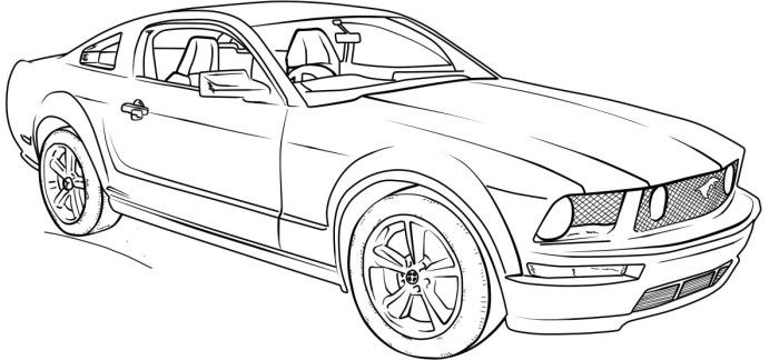 700x324 ford mustang gt lineart coloring - Mustang Outline Drawing