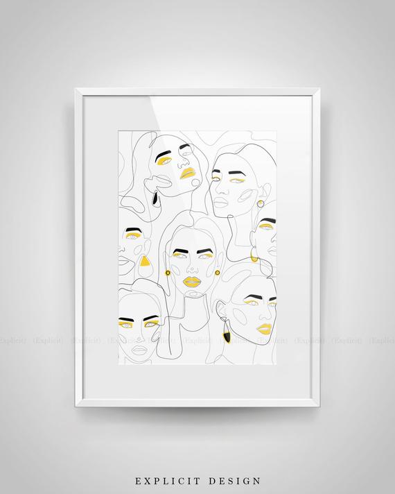 570x712 printable abstract mustard yellow face illustration minimal etsy - Mustard Drawing