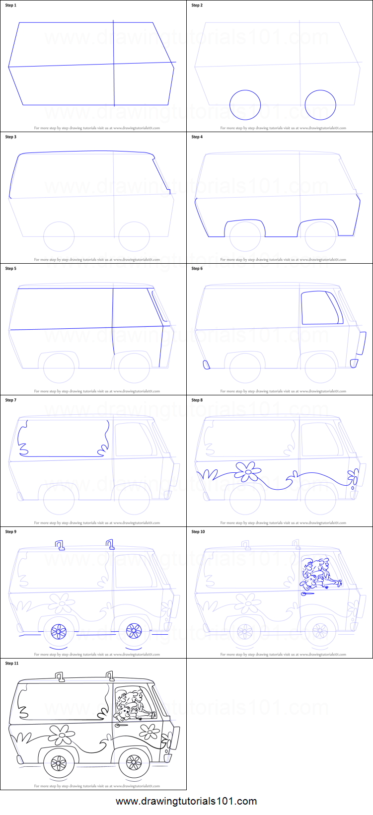 751x1641 how to draw the mystery machine from scooby doo printable step - Mystery Machine Drawing