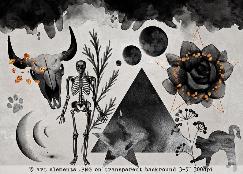 794x567 Mystical Drawings Clipart Black Art Witchery Clipart Etsy - Mystical Drawings