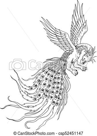 337x470 Simorgh Or Simurgh Flying Drawing Drawing Sketch Style - Mythical Drawings