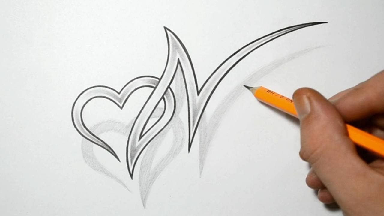 1280x720 Letter N And Heart Combined - N Drawing