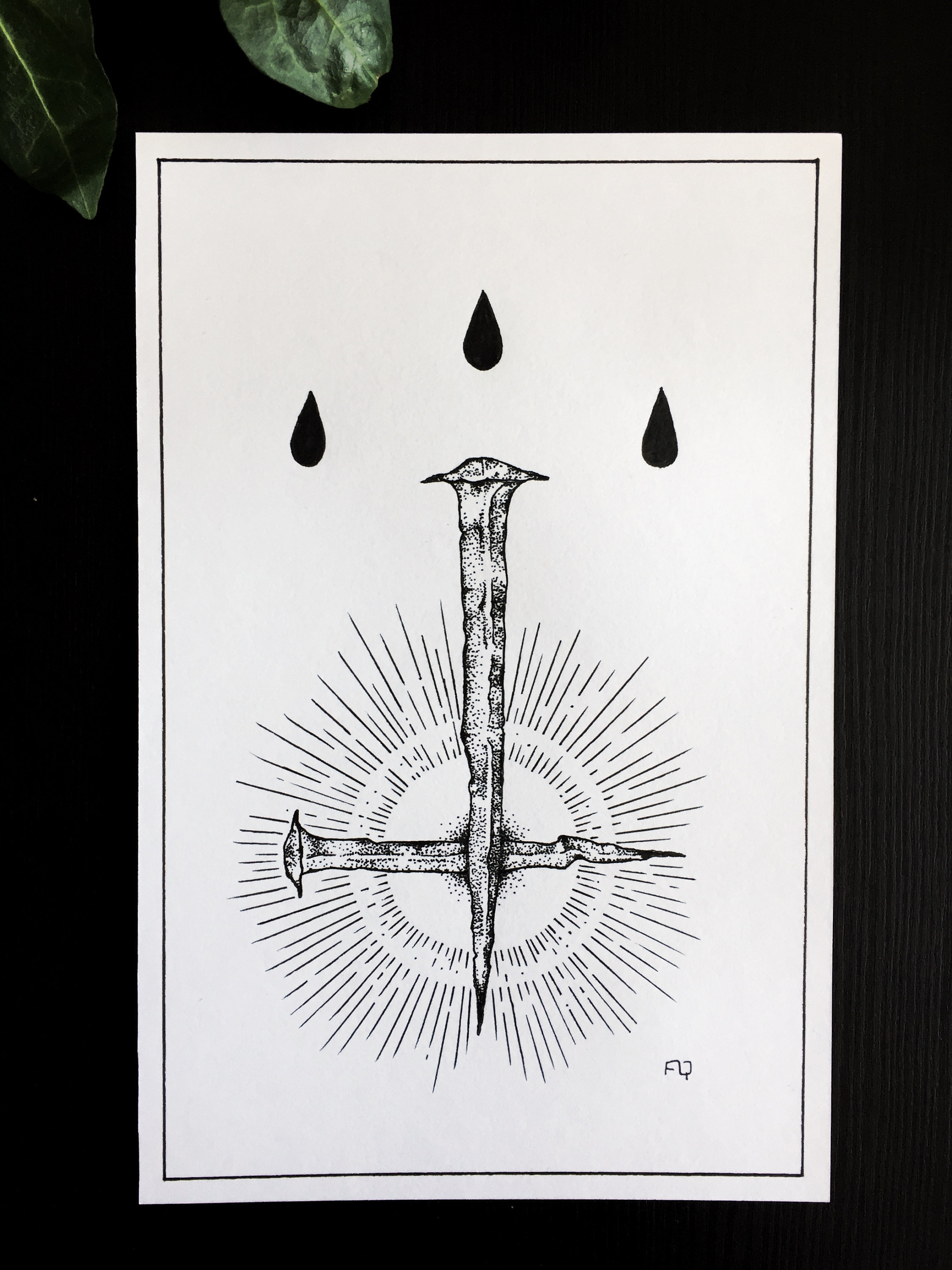 2250x3000 nail cross original drawing art cross etsy - Nail Cross Drawing