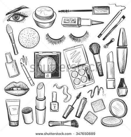 450x470 hand drawn beauty and makeup icons set with mascara, lipstick - Nail Drawing