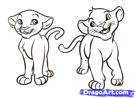 575x419 How To Draw Simba And Nala, Step - Nala Lion King Drawing