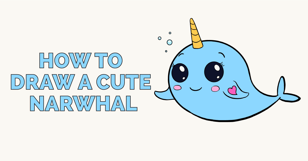 1200x628 how to draw a cute narwhal - Narwhal Cartoon Drawing