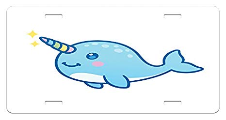 466x248 ambesonne narwhal license plate, cartoon drawing style - Narwhal Cartoon Drawing