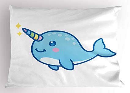 425x305 ambesonne narwhal pillow sham, cartoon drawing style - Narwhal Cartoon Drawing