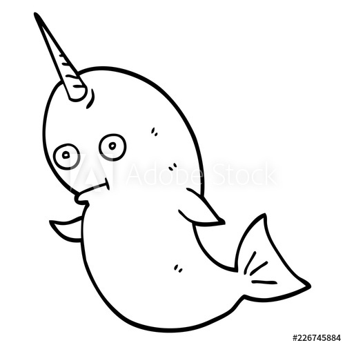 500x500 line drawing cartoon narwhal - Narwhal Line Drawing