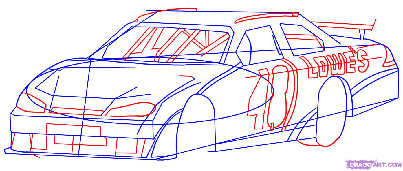 1392x593 step how to draw a nascar race car - Nascar Drawing