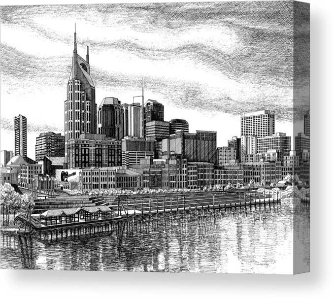 678x607 nashville skyline ink drawing canvas print canvas art - Nashville Drawing