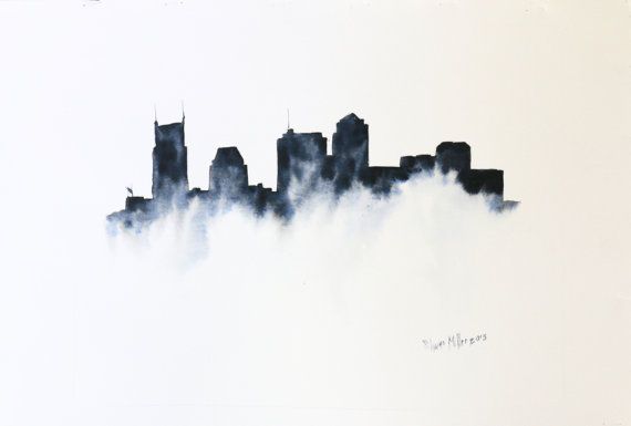 570x385 Original Nashville Skyline Watercolor Artwork In Nashville - Nashville Skyline Drawing