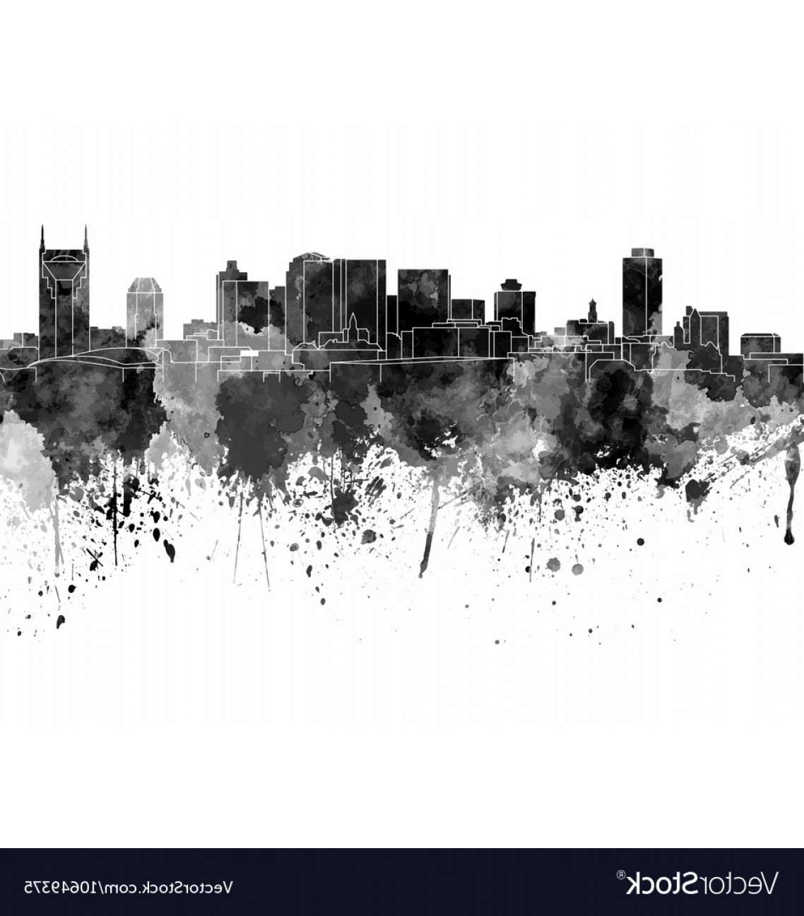1138x1296 nashville skyline in black watercolor on white vector soidergi - Nashville Skyline Drawing