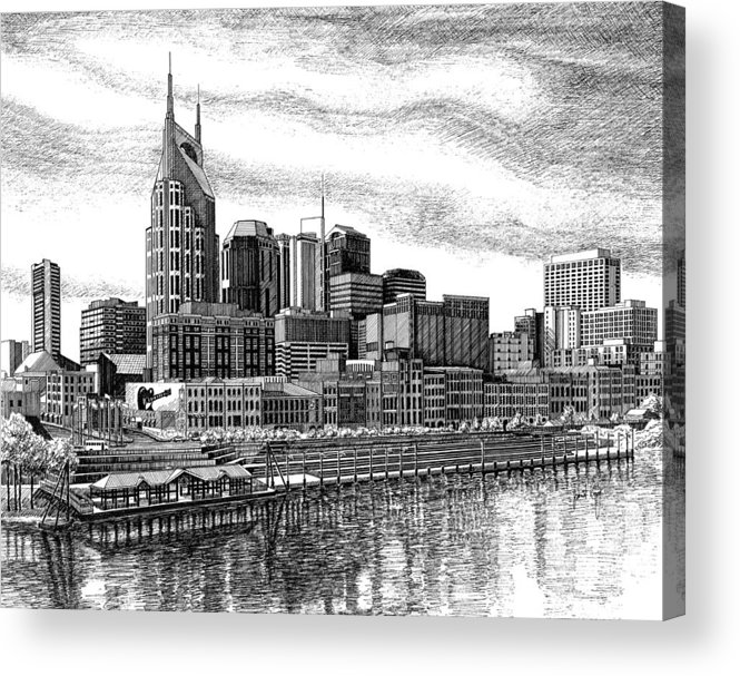 665x607 Nashville Skyline Ink Drawing Acrylic Print - Nashville Skyline Drawing