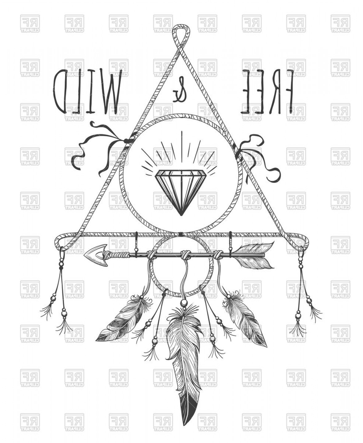 1178x1440 Native American Boho Feathers Arrows And Crystal Vector Clipart - Native American Arrow Drawing