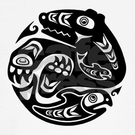 460x460 Native American Bear And Fish Wall Clock - Native American Bear Drawing