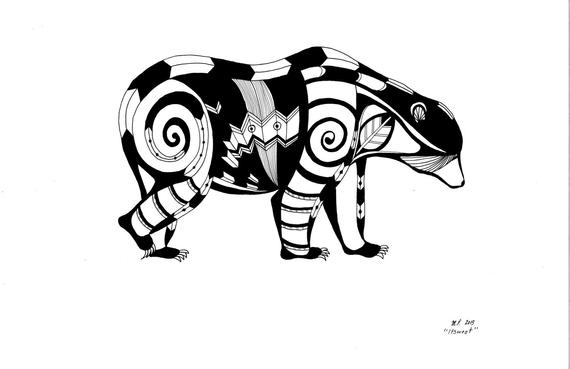 570x369 Bear Art Pen And Ink Drawing Black And White Illustration Etsy - Native American Bear Drawing