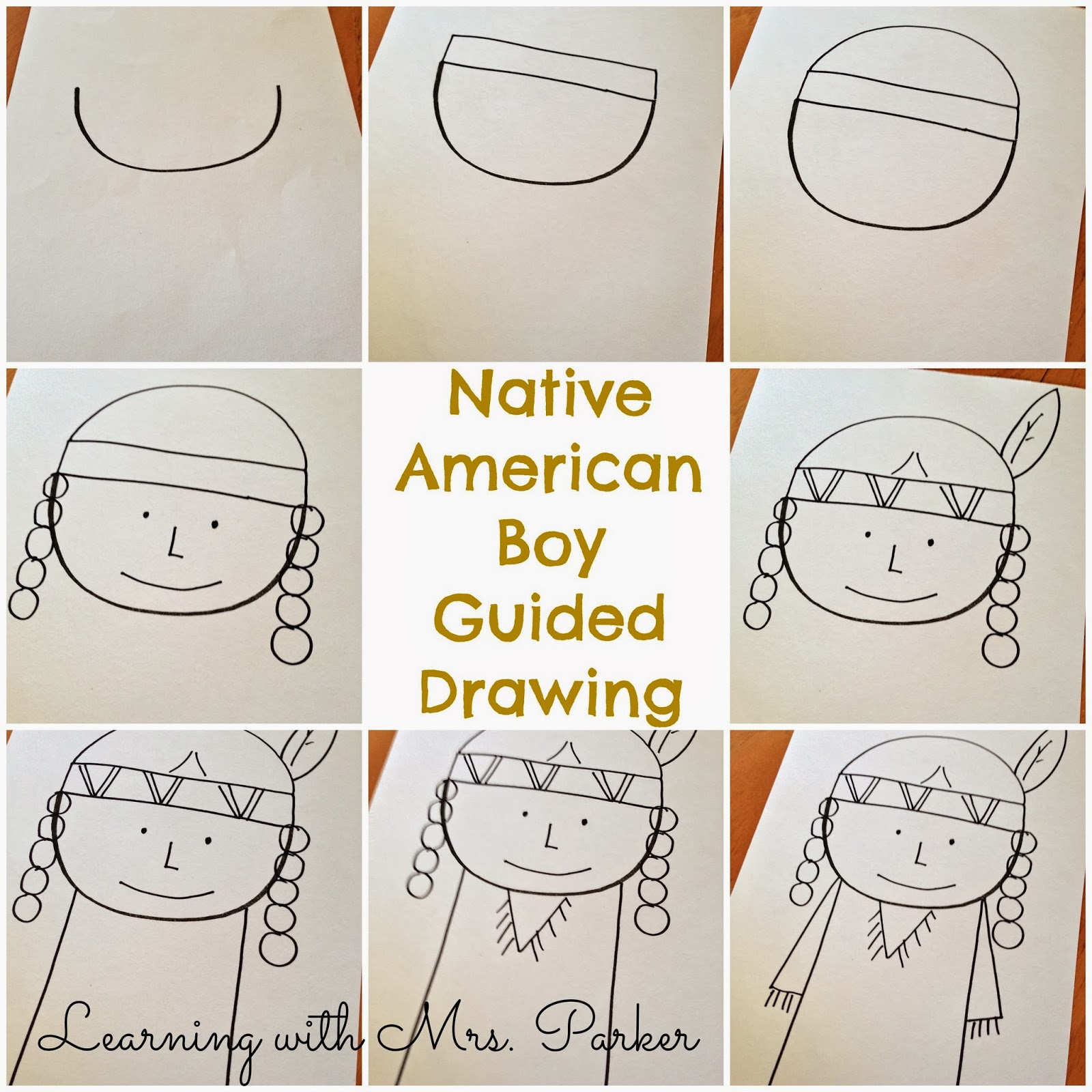 1600x1600 guided drawings of pilgrims and native americans - Native American Boy Drawing