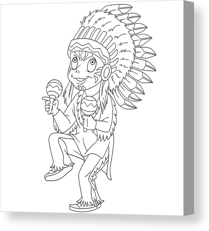 678x750 Native American Indian Boy Dancing With Maracas Canvas Print - Native American Boy Drawing