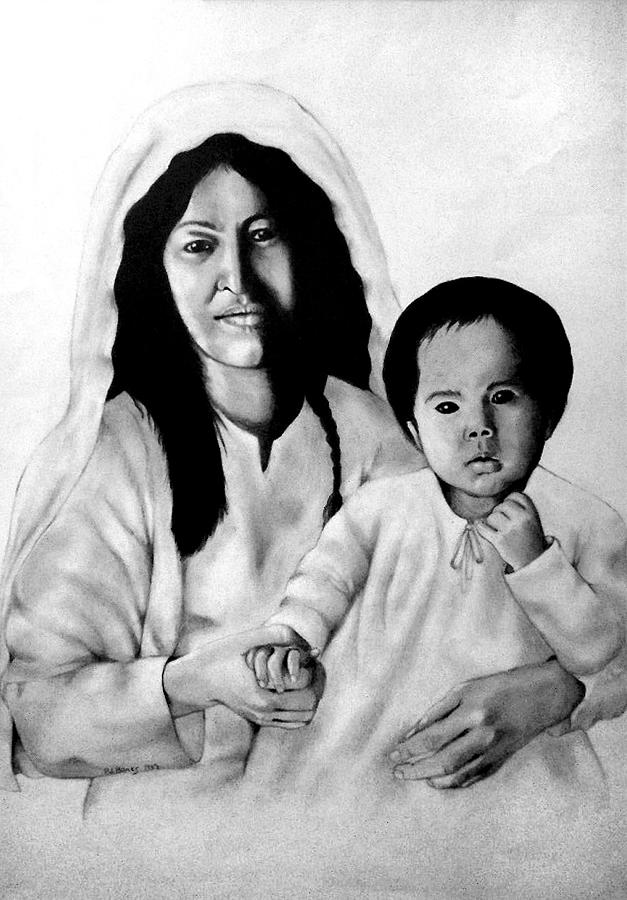 627x900 Native American Mother And Child Drawing - Native American Boy Drawing