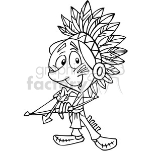 300x300 Native American Guy Holding Bow And Arrow Black And White Clipart - Native American Cartoon Drawing