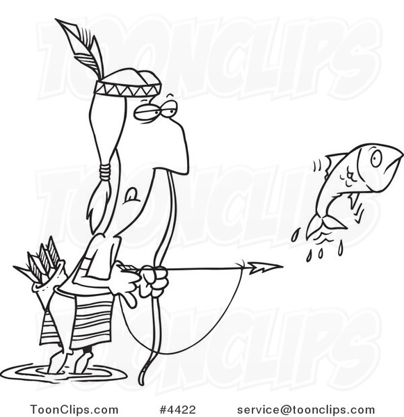 581x600 Cartoon Black And White Line Drawing Of A Native American Guy Bow - Native American Cartoon Drawing