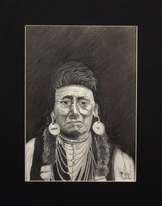 570x722 original fine prison art native american figure portrait etsy - Native American Chief Drawing