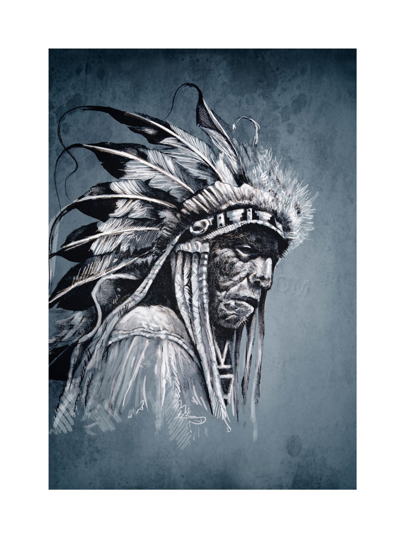 1354x1800 Painting Drawing Portrait Study Native American Chief Framed Print - Native American Chief Drawing
