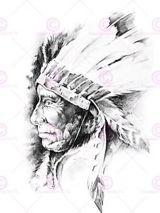225x300 Painting Drawing Tattoo Sketch Native American Chief Canvas Art - Native American Chief Drawing