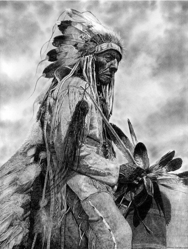 600x797 Somber Chief And His Horse People Indian Drawing, Cool - Native American Chief Drawing