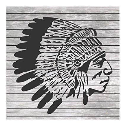 425x425 Native American Chief Head Stencil For Craft And Home - Native American Chief Drawing