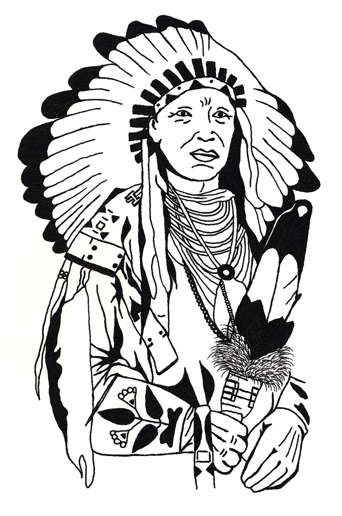 1200x1810 Drawing Native American - Native American Chief Drawing