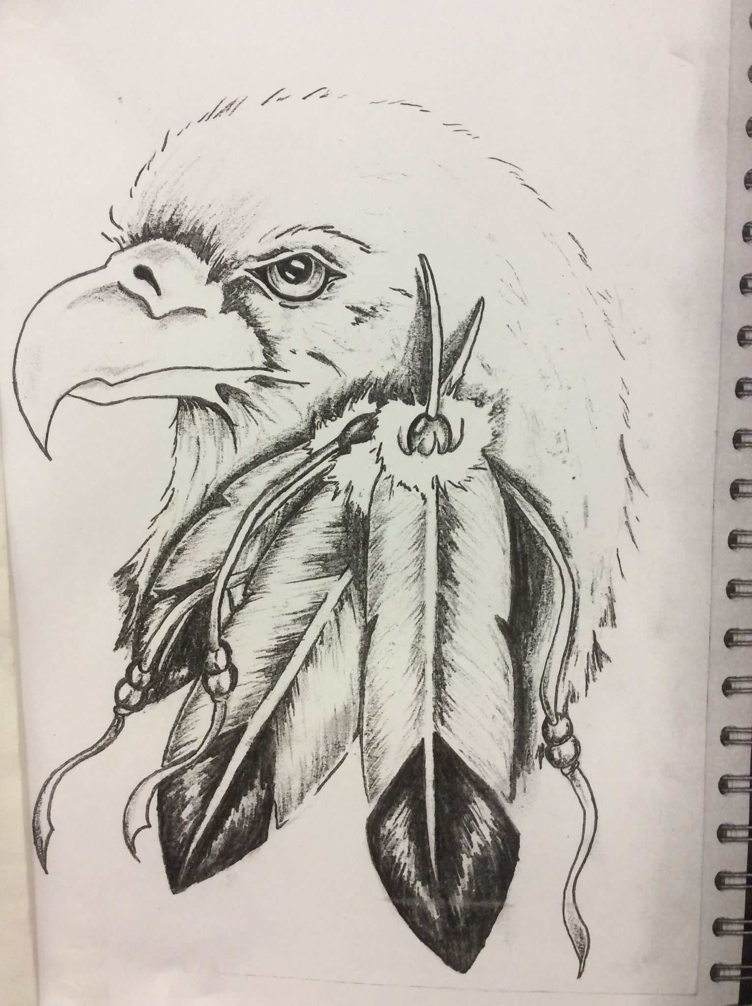 1530x2048 Native American Style Eagle With Feathers And Beads Pencil - Native American Drawings