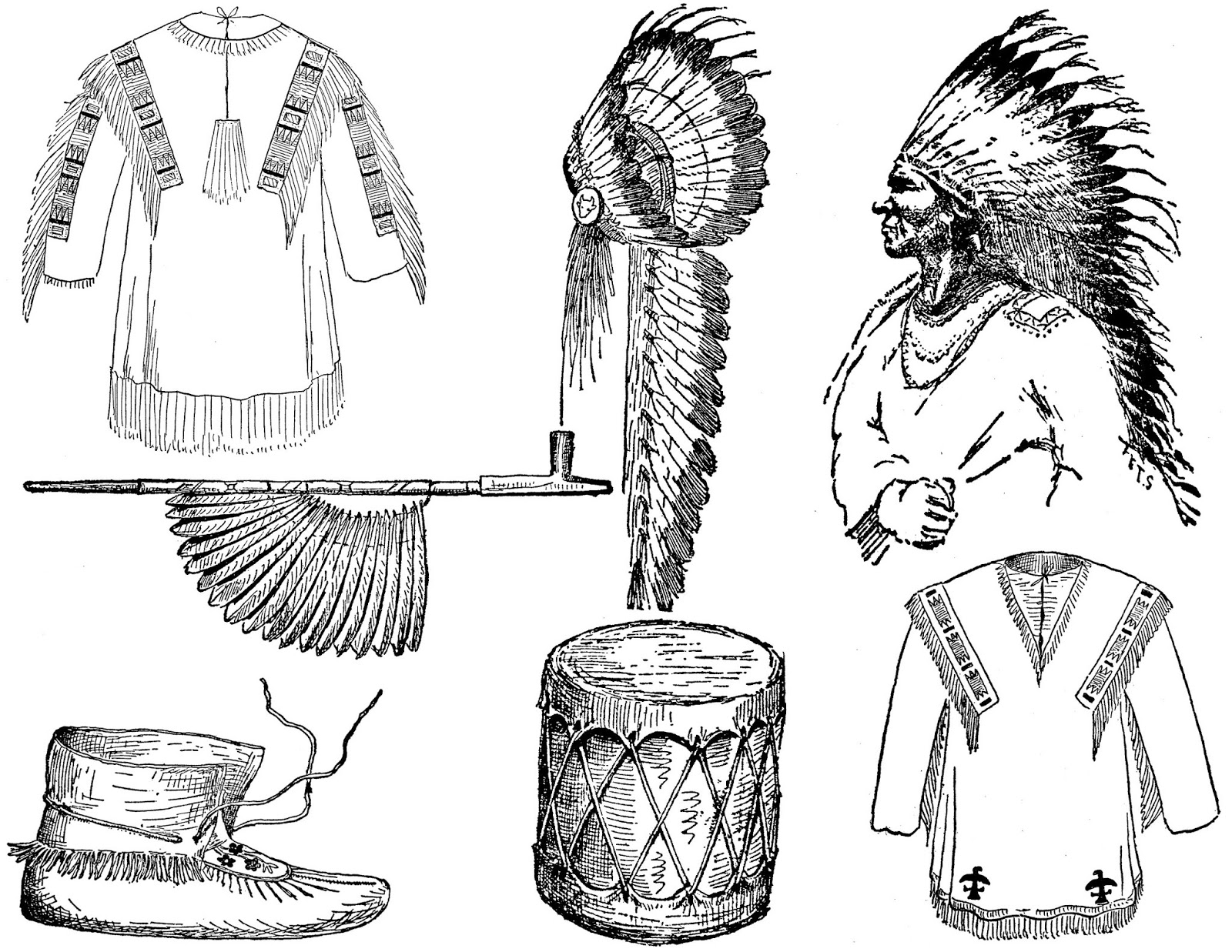 1600x1237 digital stamp design native american clipart headdress moccasins - Native American Drawings