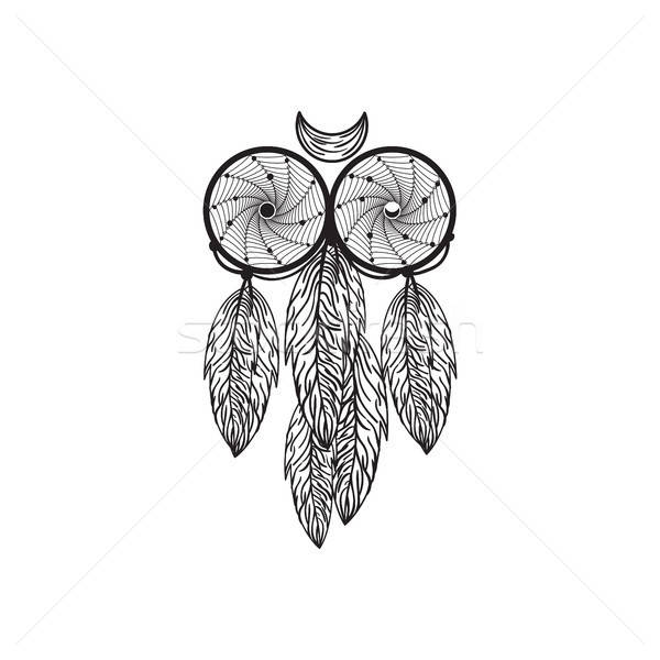 600x600 hand drawn native american dreamcatcher owl with feathers vecto - Native American Dreamcatcher Drawing