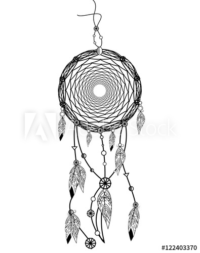 395x500 hand drawn native american dreamcatcher with feathers - Native American Dreamcatcher Drawing