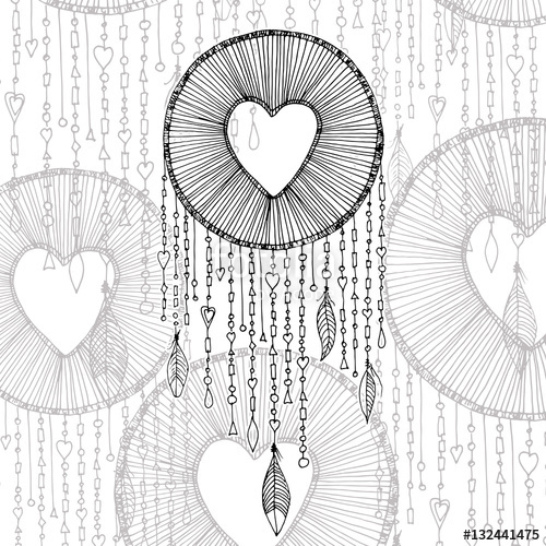 500x500 Vector Dream Catcher With Heart Shape Illustration And Transparent - Native American Dreamcatcher Drawing