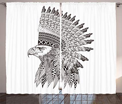 425x361 Lunarable Tattoo Curtains, Warrior Fierce Eagle - Native American Eagle Drawing