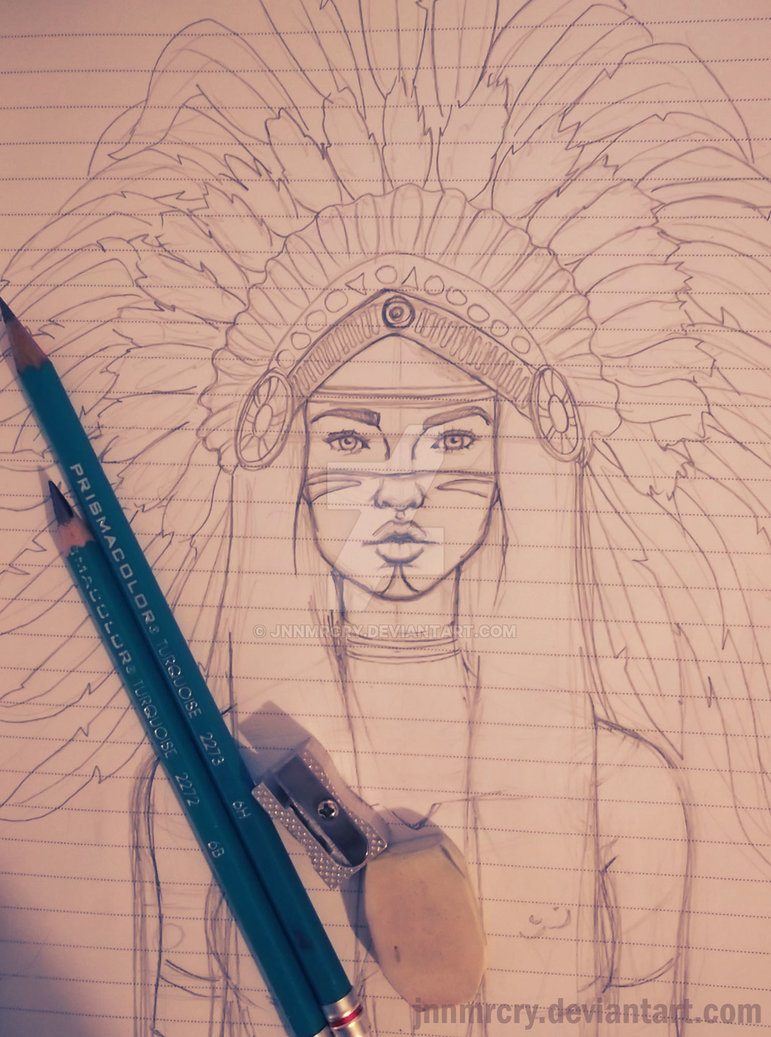 771x1037 Native American Girl Sketch - Native American Girl Drawing