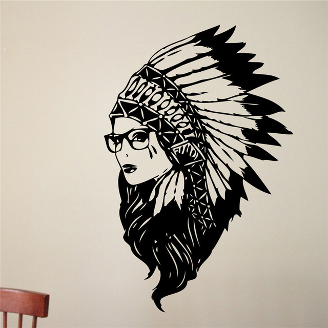 640x640 native american girl wall sticker indian chief vinyl decal hipster - Native American Girl Drawing