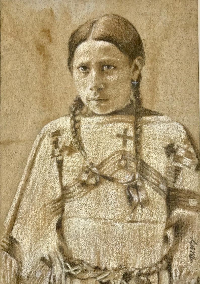 794x1126 Native American Girl Western Art Small Original Drawing Etsy - Native American Girl Drawing
