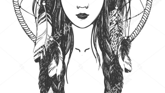 570x320 native american woman drawing free coloring - Native American Indian Woman Drawing