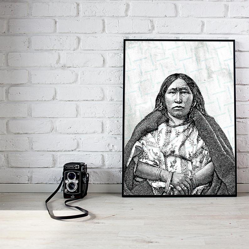 794x794 native american black white print american decor indian etsy - Native American Indian Woman Drawing