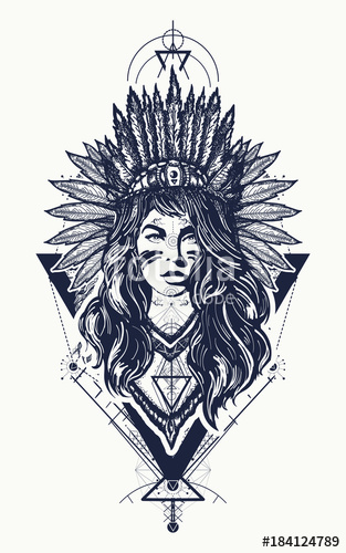 313x500 tribal indian woman tattoo and t shirt design young woman - Native American Indian Woman Drawing