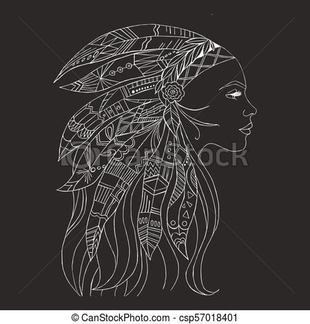 450x470 Tribal Indian Woman Tattoo And T Shirt Design Native American - Native American Indian Woman Drawing