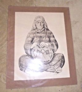 266x300 Vintage Poster Print Native American Indian Woman Basket Weaver - Native American Indian Woman Drawing