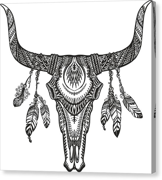 546x609 bull skull with feathers hand drawn sketch native american totem - Native American Skull Drawing
