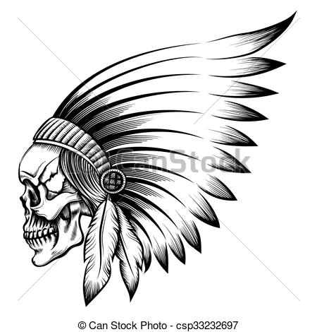 450x470 indian skull emblem indian chief skull in engraving style - Native American Skull Drawing