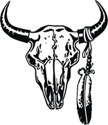 156x181 Native American Indian Bull Skull Eagle Feather Sticker - Native American Skull Drawing