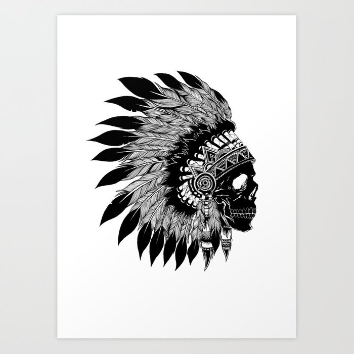 700x700 Native American Skull Art Print - Native American Skull Drawing